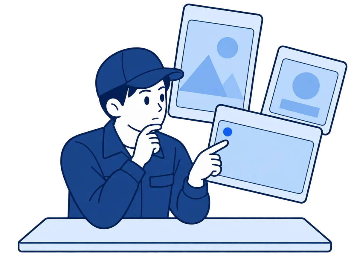 形の違うWebページを次々に開いて確かめている担当者