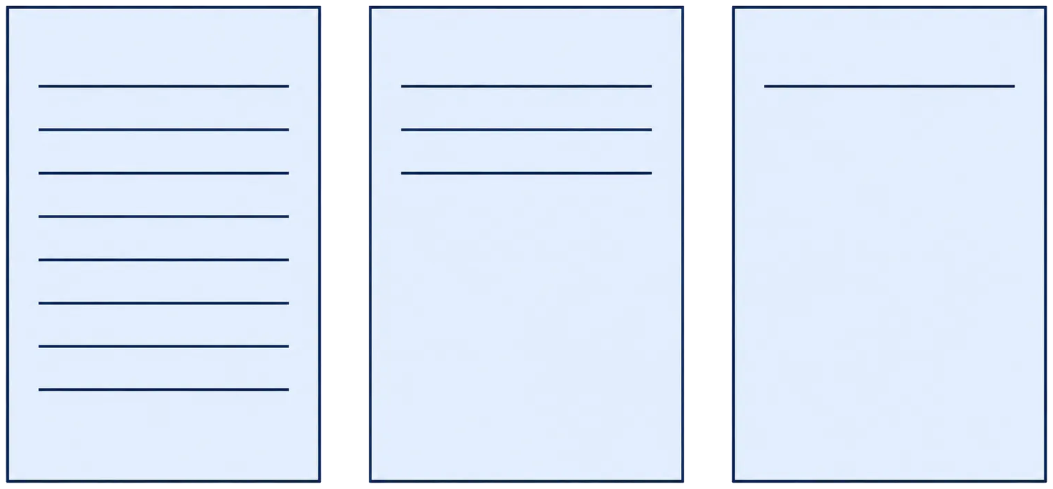 書き込みの量がバラバラな3枚の記録用紙